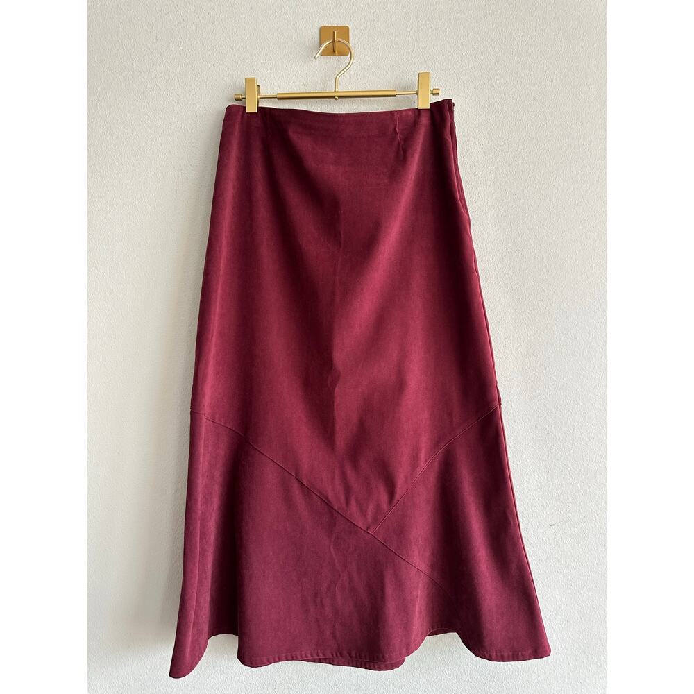Vintage Bordeaux Red Asymmetrical Midi Skirt Soft A-Line Cottagecore Size 8